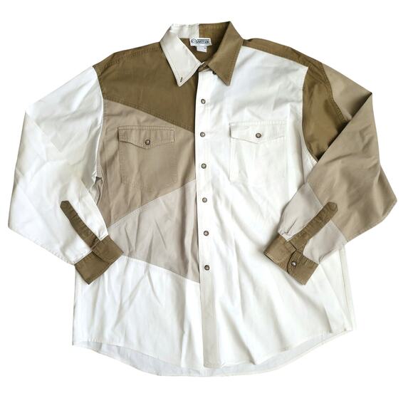 Stetson Vintage Western Colorblock Brown/Cream Long Sleeve Button Up Men Sz 2XL